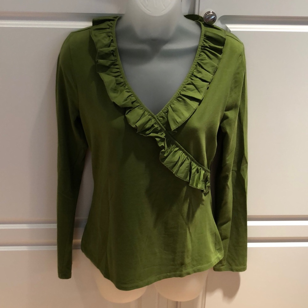 Ann Taylor ruffled neck long sleeve tee. Size S